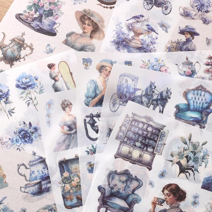 Vintage Ephemera Sticker 24 Sheets precut 300 washi Stickers Paper Journal