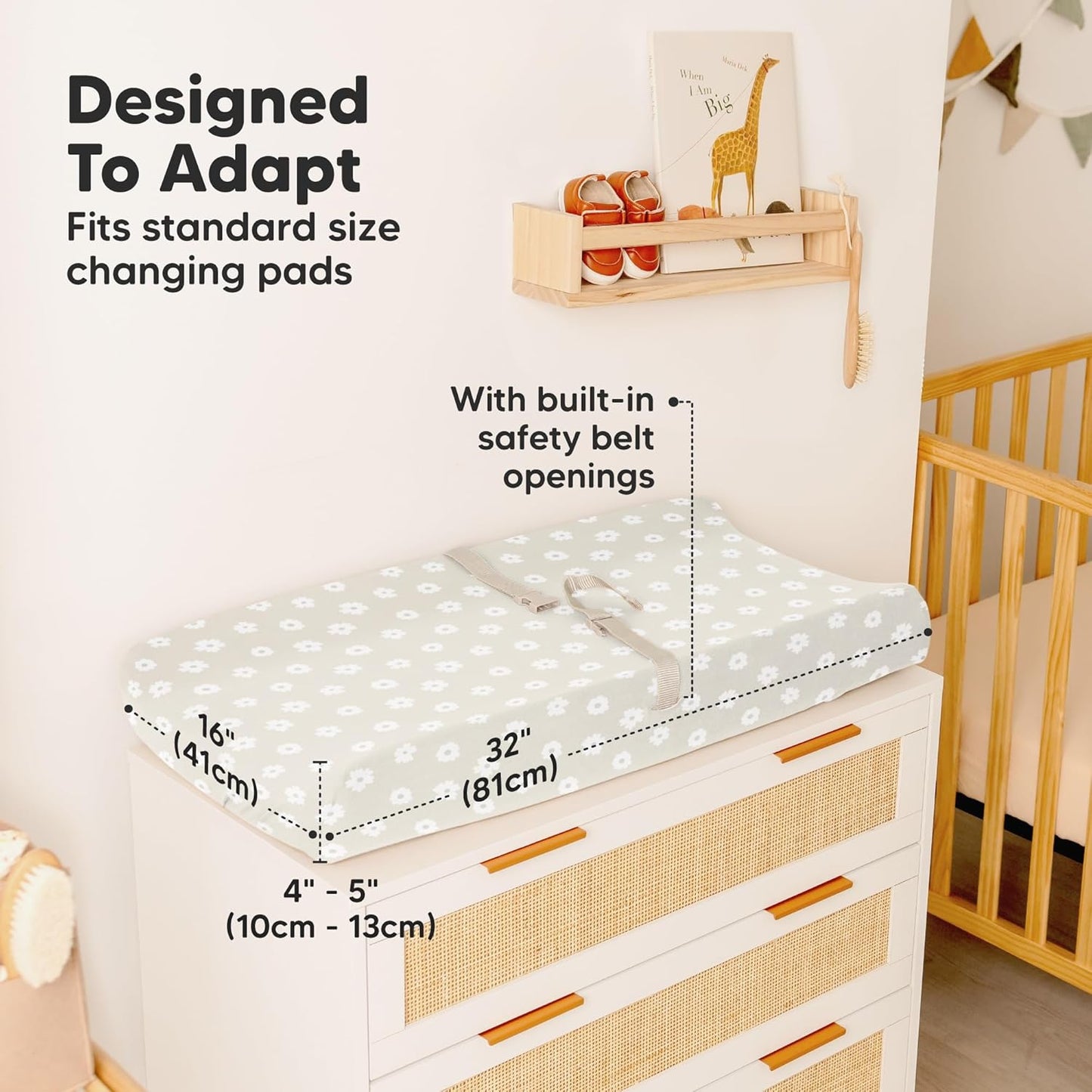 2-Pack Baby Changing Pad Cover for Girl, Boy - 32x16 Soft Viscose Derived from Bamboo Baby Diaper Changing Table Pad Cover Sheets, Neutral, Snug Fit Nursery Diaper Change Sheets (Meadow)