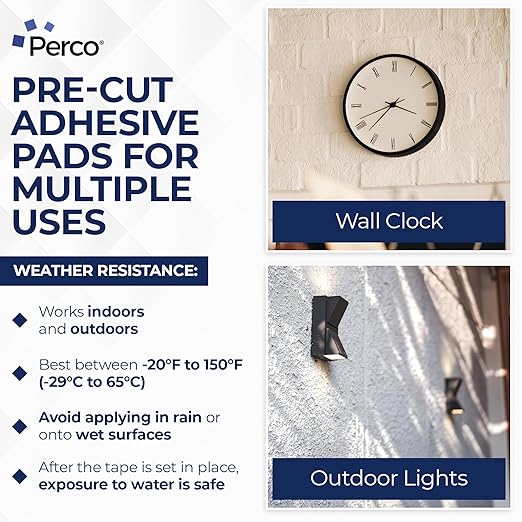 Perco Double Sided Tape Squares, 15 3"x3" Pre-Cut Mounting Squares – Heavy Duty