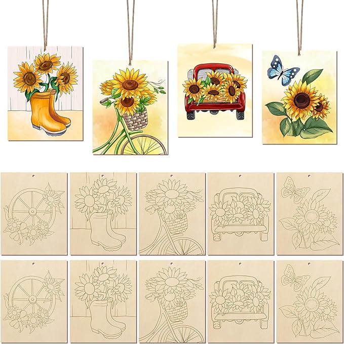 COCHIE 10 Pieces Large Sunflowers Unfinished Wood Crafts to Paint