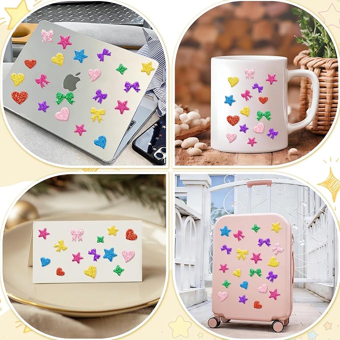 Foam Stickers, 7 Sheets 3D Glitter Foam Heart Stickers, Self-Adhesive EVA Foam