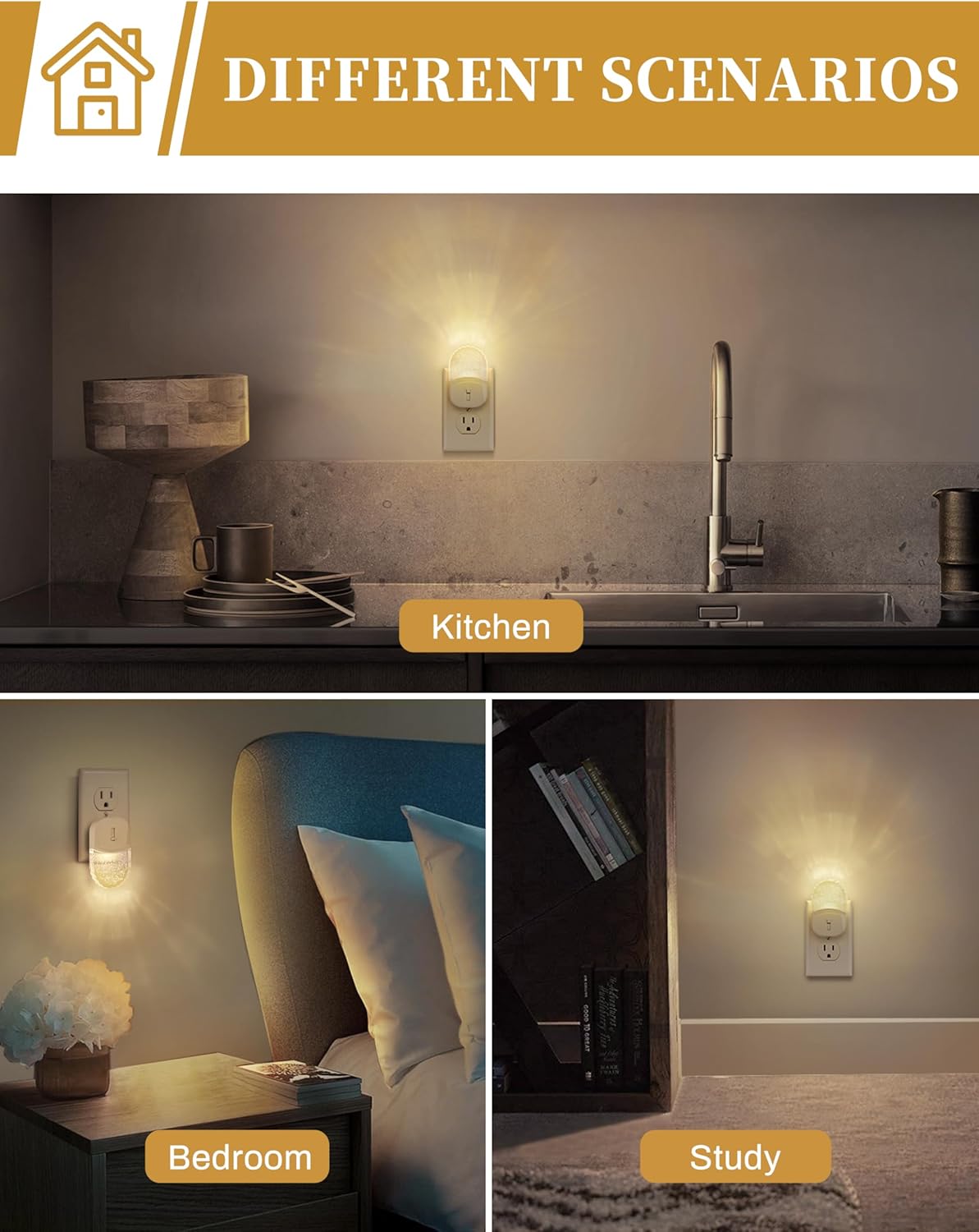 DORESshop LED Night Light, Baby Night Lights [2 Pack], Plug in Night Light with Auto Dusk to Dawn Sensor, Adjustable Brightness NightLight for Kids, Bathroom, Bedroom, Nursery Room, Soft White 3000k