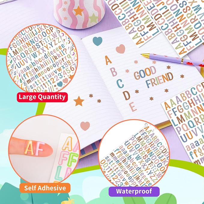 Letter Stickers 0.5 inch, Self-Adhesive Vinyl Waterproof ABC Letter Stickers