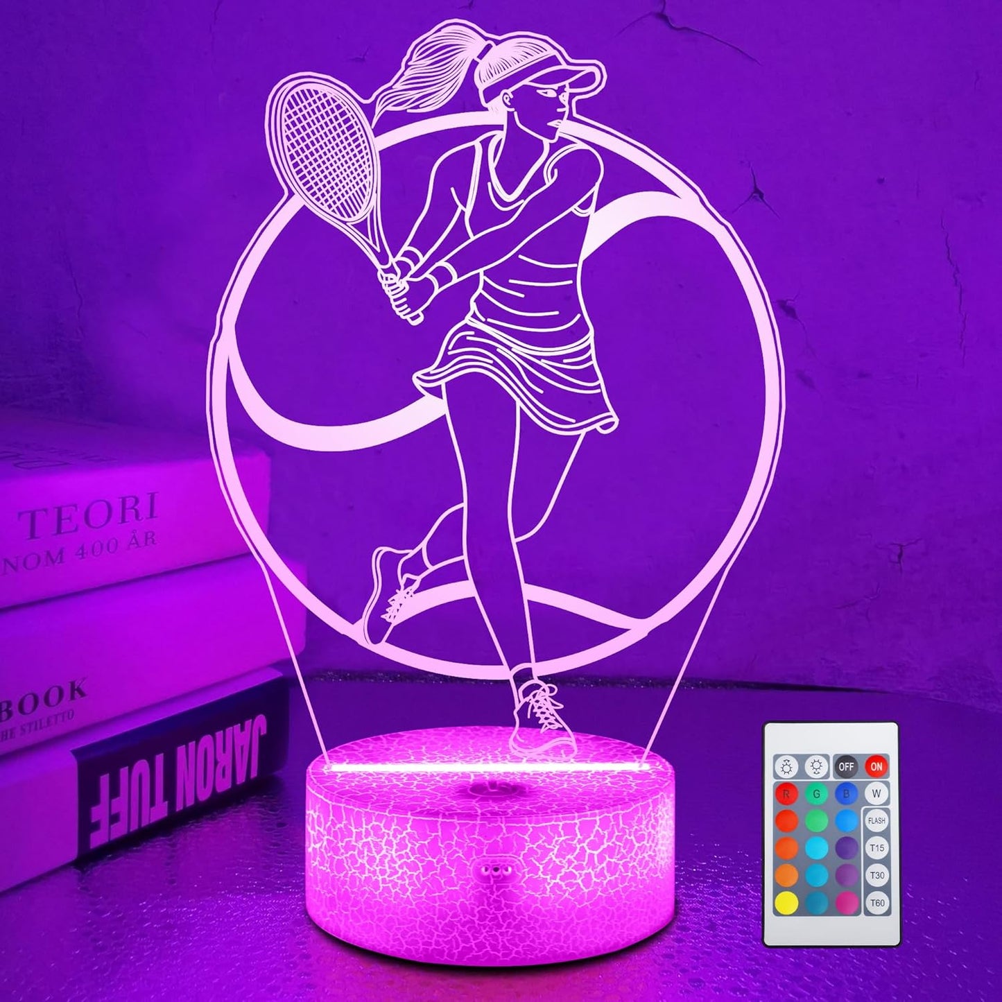 Tennis Gifts for Women & Girls, Light Up Tennis Night Light 3D Illusion Lamp with 16 Colors Remote Control,Tennis Accessories Decor for Women Friends Sports Fans Xmas Gifts