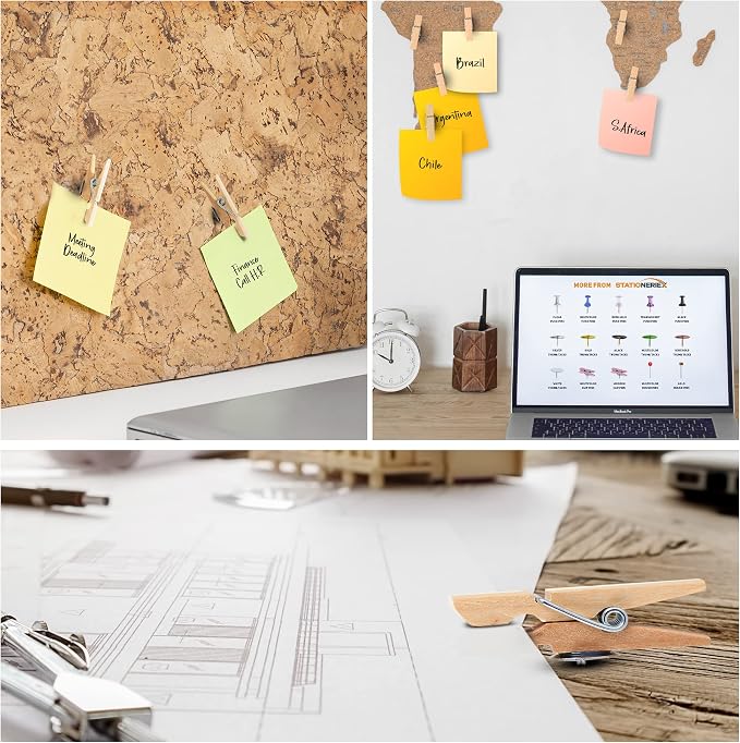 25 Pcs Push Pins with Wooden Clip