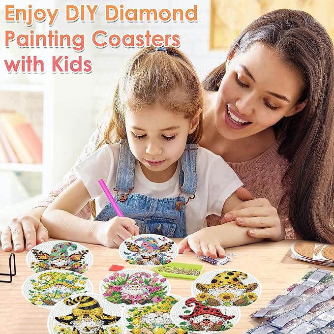 ijbnhd 8 PCS Diamond Art Coasters Gnomes Diamond Painting Coasters | Diamond