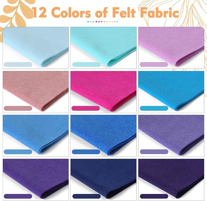 HaoFeiJH 12 Rolls 8"x20" 1.6mm Thick Soft Felt Fabric Sheets – 12 Assorted