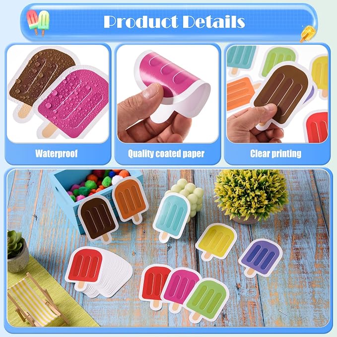 MixTeach 96 Pieces Ice Cream Cutouts Ice Pops Paper Cutouts Summer Bulletin