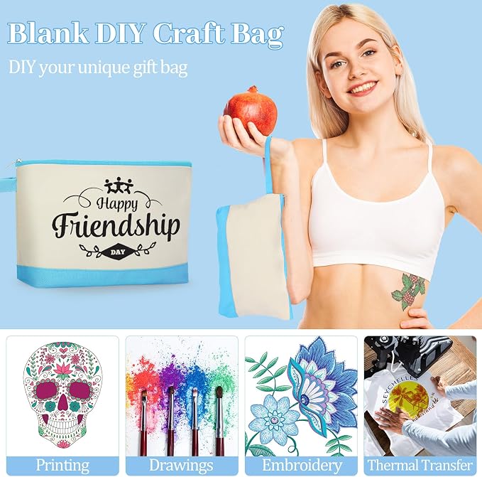 Silkfly 48 Pcs Cotton Canvas Makeup Bags Cosmetic Zipper Bags 10.2 x 5.5 x 2''
