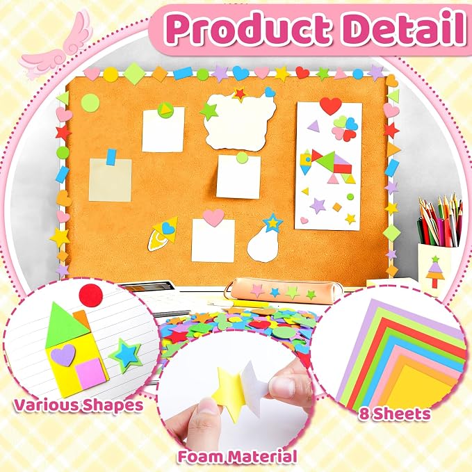 850Pcs Foam Stickers Foam Shape Stickers Heart Star Square Geometric Sticker