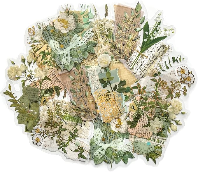 180PCS Gold Foil Vintage Botanical Flower Scrapbook Stickers, Craft Supplies