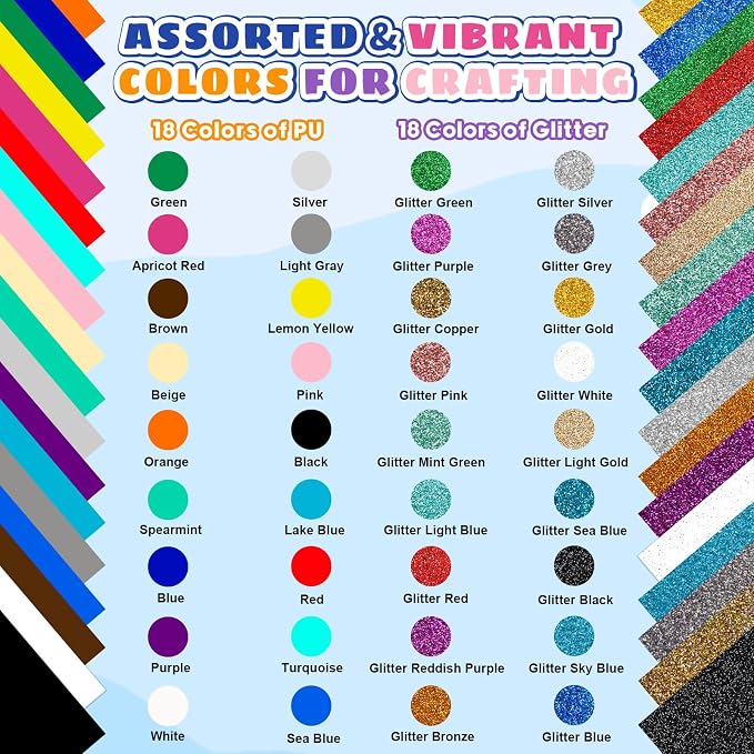 36 Pack HTV Heat Transfer Vinyl Sheets