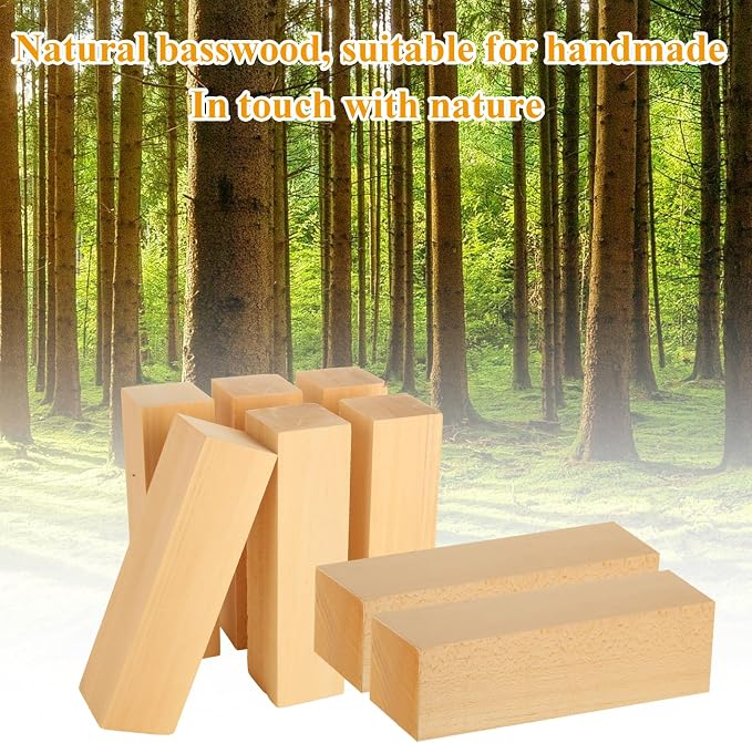 Acrux7 8 Pack 8 x 2 x 2 Inch Basswood Carving Blocks, Natural Unfinished Bass
