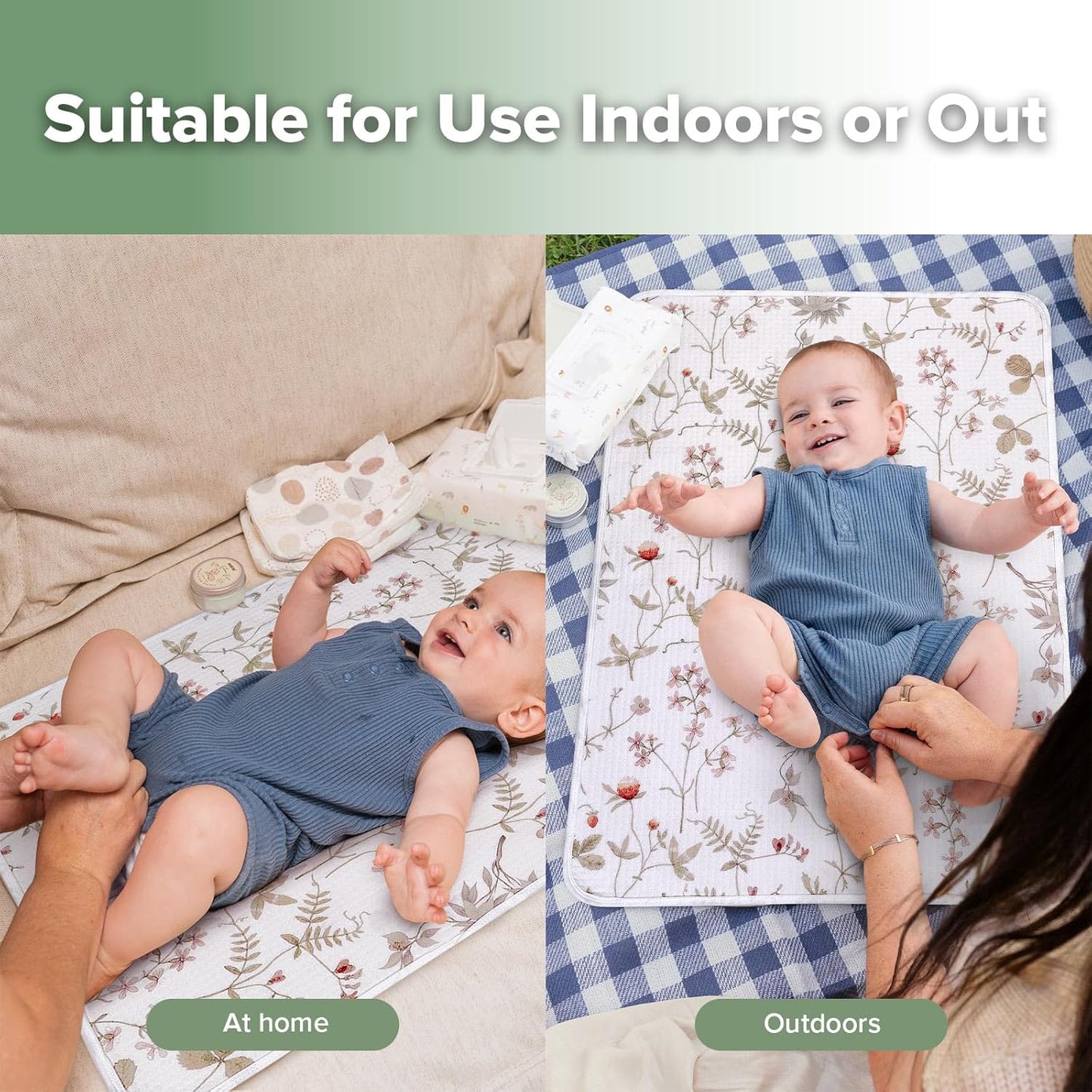 haakaa Waterproof Changing Pad Liners, 100% Cotton, Soft & Breathable (1pc, 19.5" x 27.5" Vintage Garden)