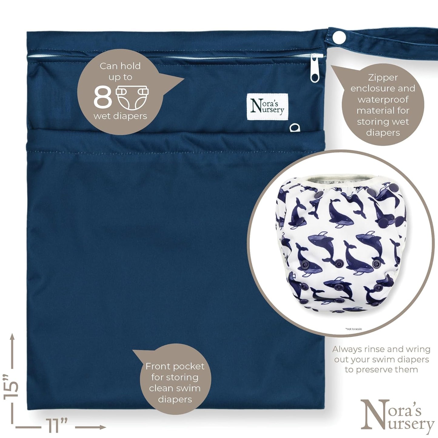 Nora's Nursery Reusable Swim Diapers and Wet Bag - One Size Fully Adjustable - Big Splash Unisex 3 Pack with Wet Bag