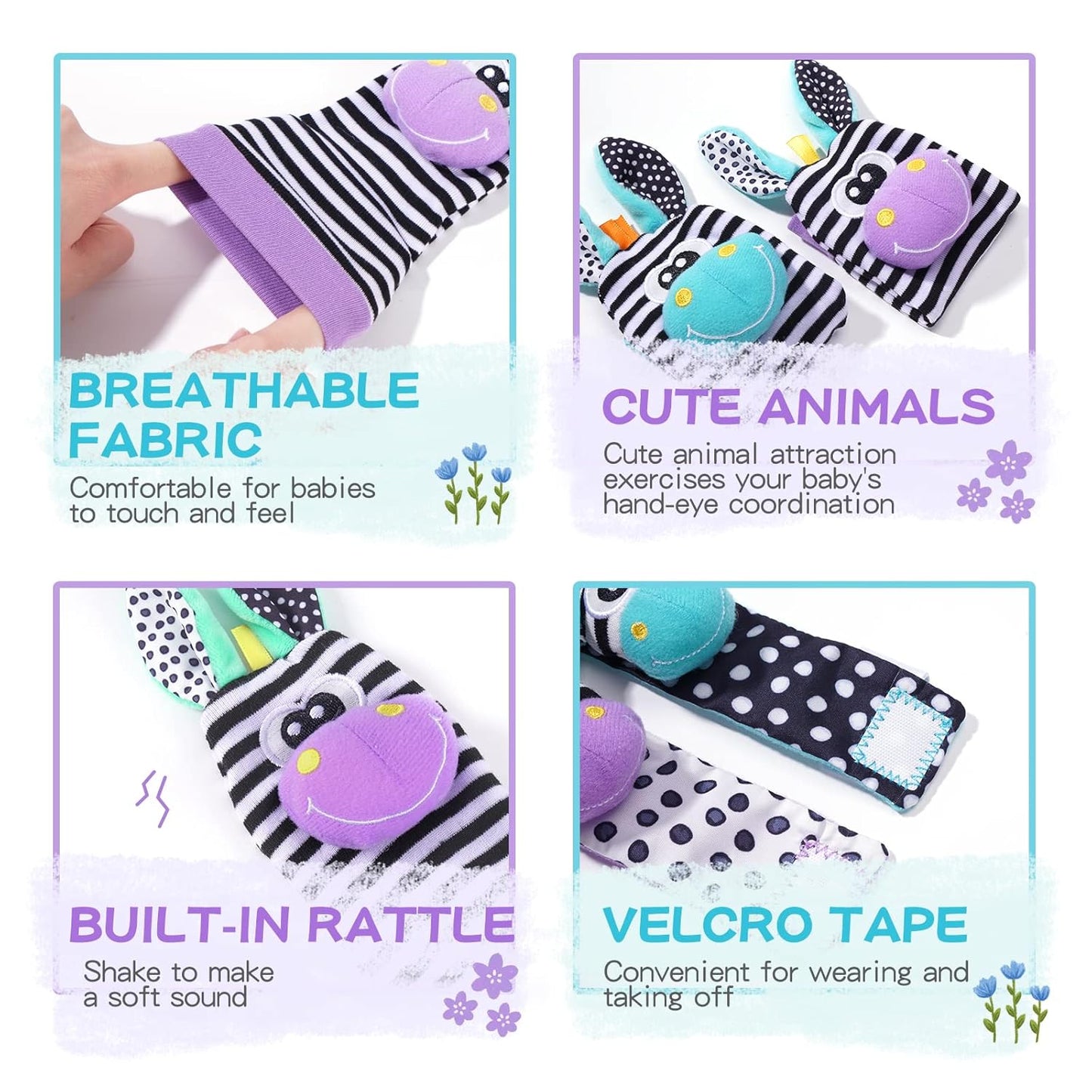 Baby Rattle 0-6 Months, Infant Rattle Socks Toys, Soft Newborn Sensory Toys,Infant Wrist Rattles for Babies 0-6 Months,Baby Gifts 6-12 Months（Purple）