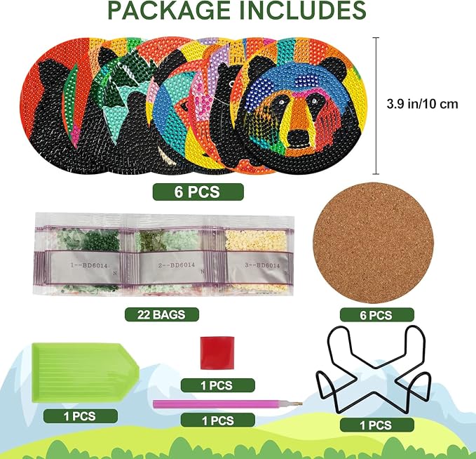 EWJRNSF 6 PCS Bruin Diamond Art Coasters DIY Kit