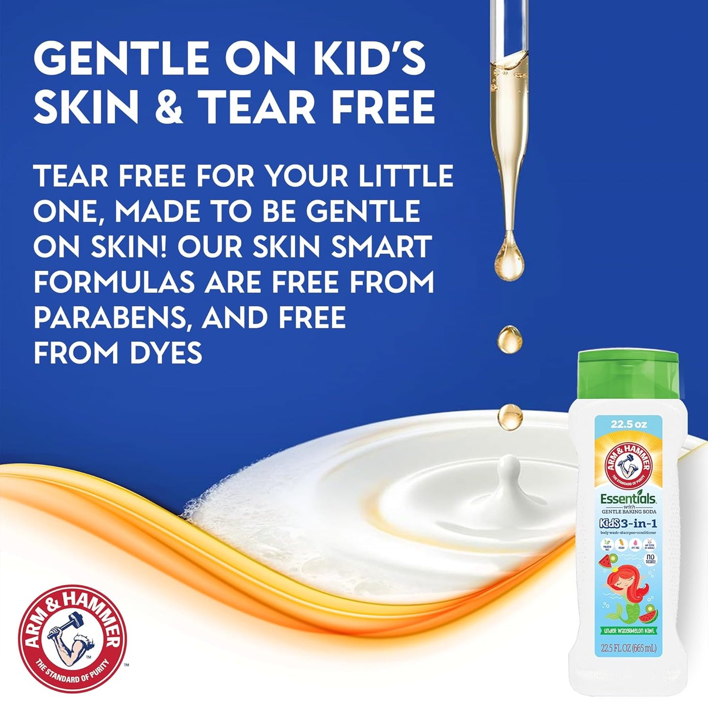 Arm & Hammer Essentials Kids Body Wash - 3-in-1 Sea Monster Mango 22.5oz - Non Toxic Kids Shampoo and Body Wash And Conditioner