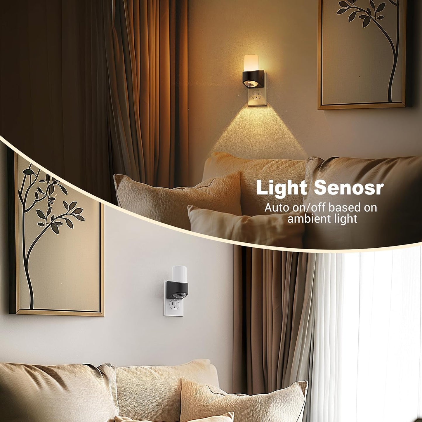 JandCase LED Night Lights Plug into Wall, Decorative Night Light with Dusk to Dawn Sensor, Adjustable Brightness, 3000K Warm White Nightlight Plug in for Kids, Bathroom, Hallway, Bedroom, Stairway