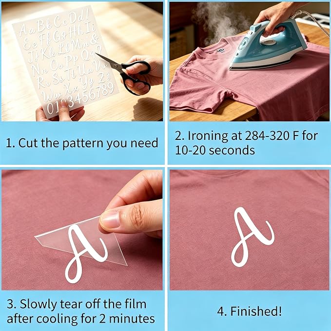 12pcs Iron on Letters for Clothing, Heat Transfer Vinyl Letters, DIY Fabric