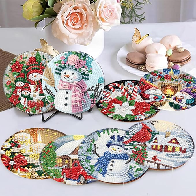 8 Pack Christmas Diamond Art Coasters, Diamond Painting Coasters Kits |