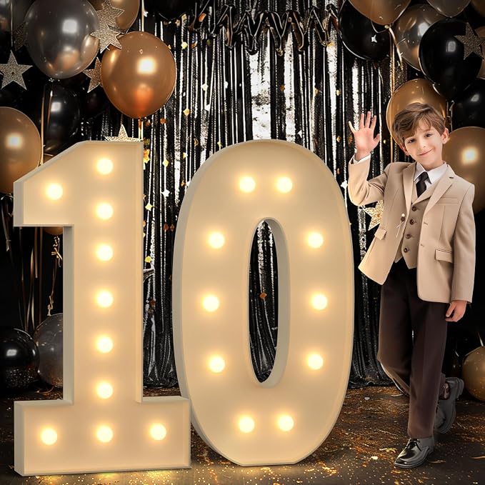 imprsv 4FT Marquee Numbers 10 Light up Number 10th Birthday Decorations Large