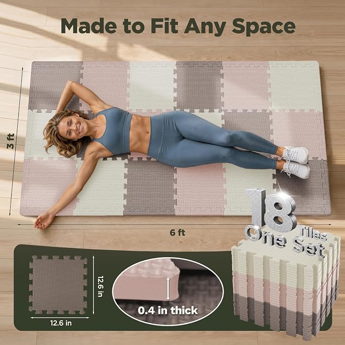 AIRHOP 18 PCS Gym Floor Mat, EVA Foam Puzzle Gym Mat, High-Density Interlocking