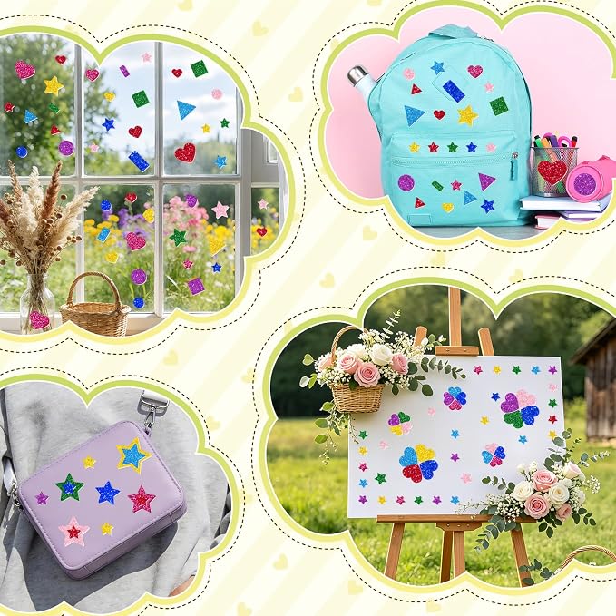 1000Pcs Glitter Foam Stickers, Colorful Self Adhesive Geometric Foam Stickers