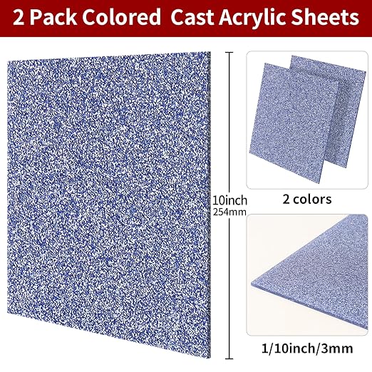 2 PCS 10 x 10 inch Glitter Colored Plexiglass Acrylic Sheets