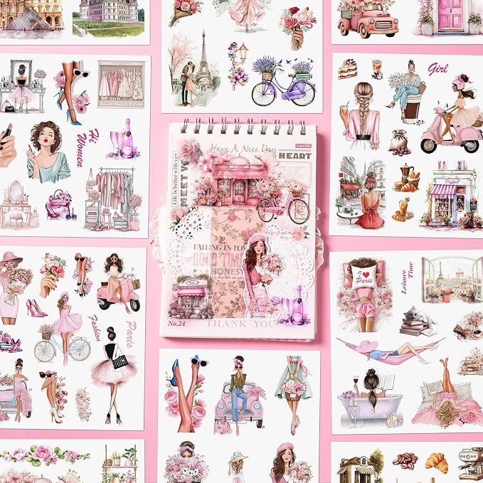 JOYCHOIC Paris Journaling Sticker Set, 18 Sheets PET Junk Journal Stickers