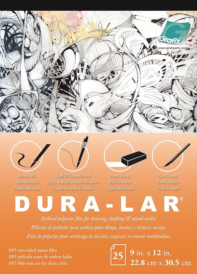 Grafix Dura-Lar 0.005" Film, Translucent 9"x12", Economical Alternative to