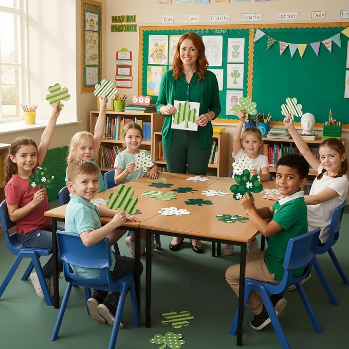 TaoBary 24 Pcs 7.09 Inch Large Shamrocks Cutouts St Patrick's Day Bulletin
