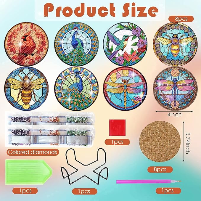 ijbnhd 8 Pcs Animals Diamond Painting Coasters |