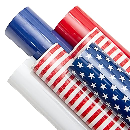 USA Iron On Flag Vinyl Sheets 6 Pcs 12'' x 10', Fourth of July Patriotic Navy
