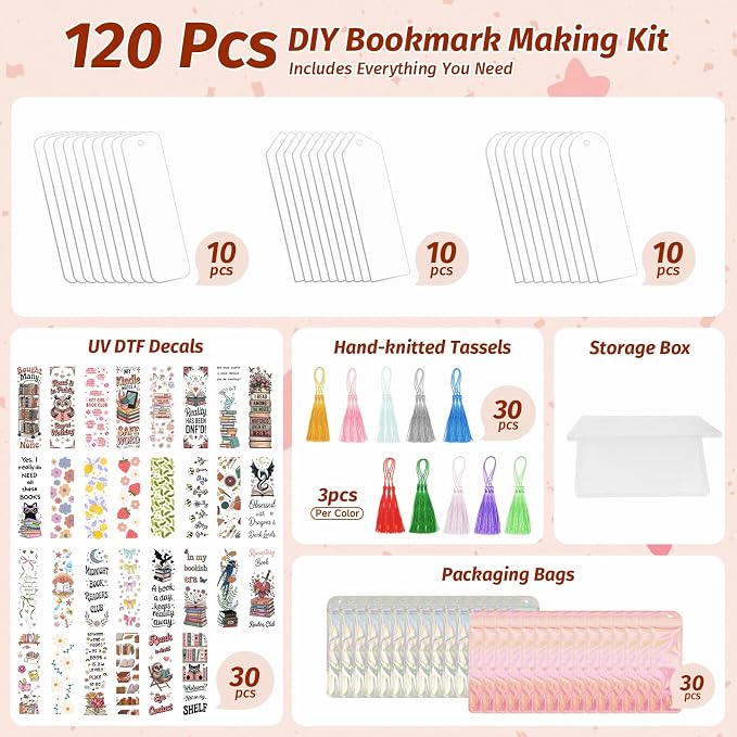 120Pcs Acrylic Bookmark Blanks Kits