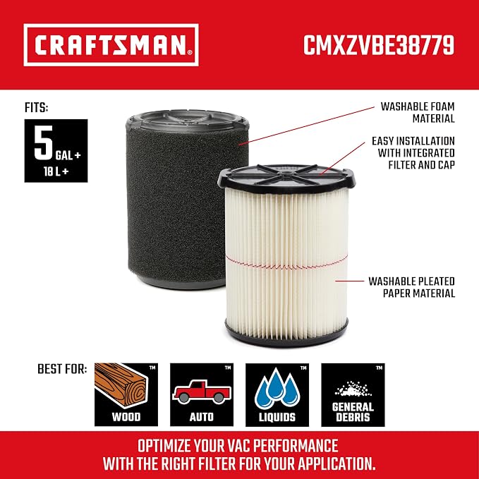 CRAFTSMAN CMXZVBE38779 Genuine 5-20 Gal. General and Wet Debris Vac Filters