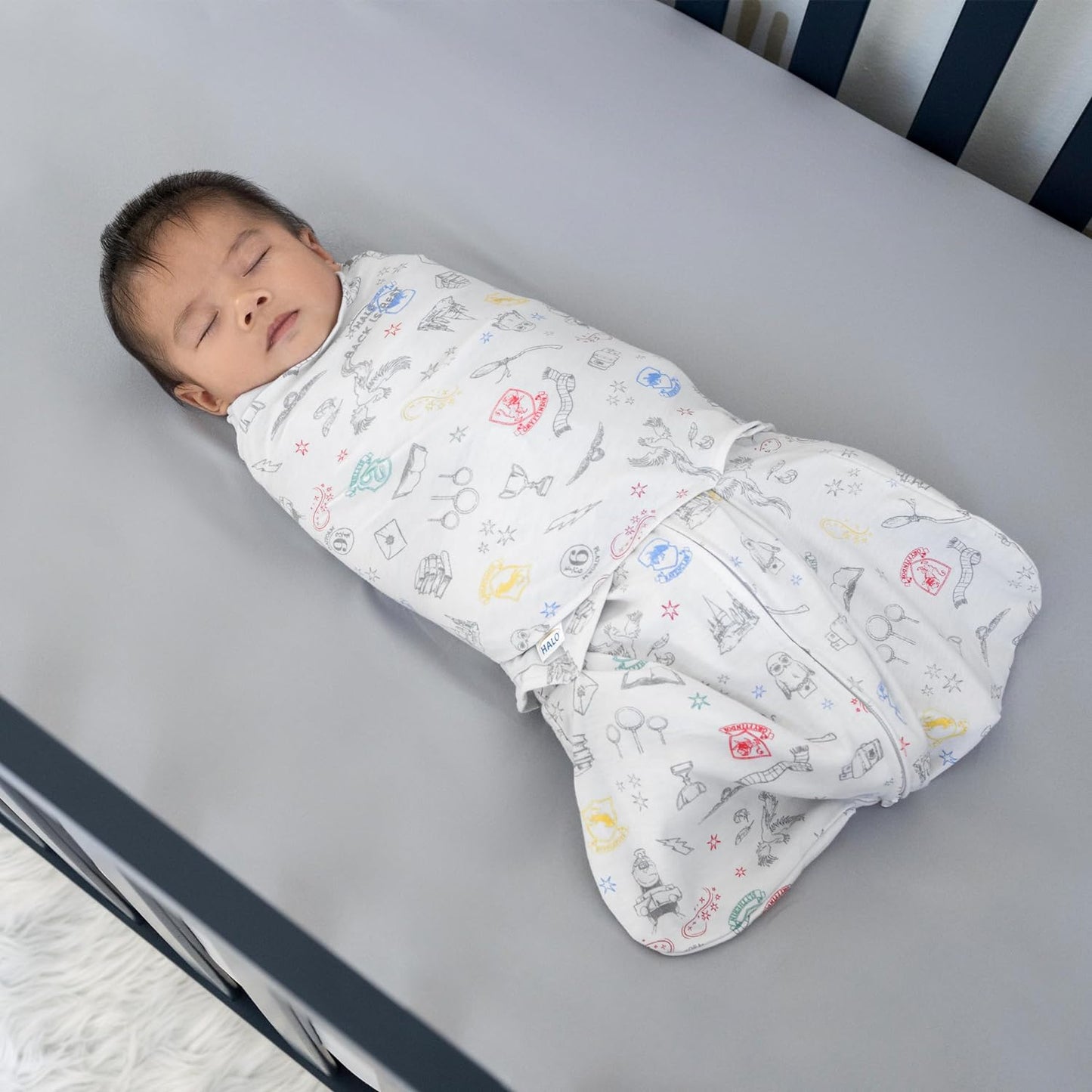 HALO Harry Potter 100% Cotton Sleepsack Swaddle, 3-Way Adjustable Wearable Blanket, TOG 1.5, Harry Potter Enchanted, Small, 3-6 Months