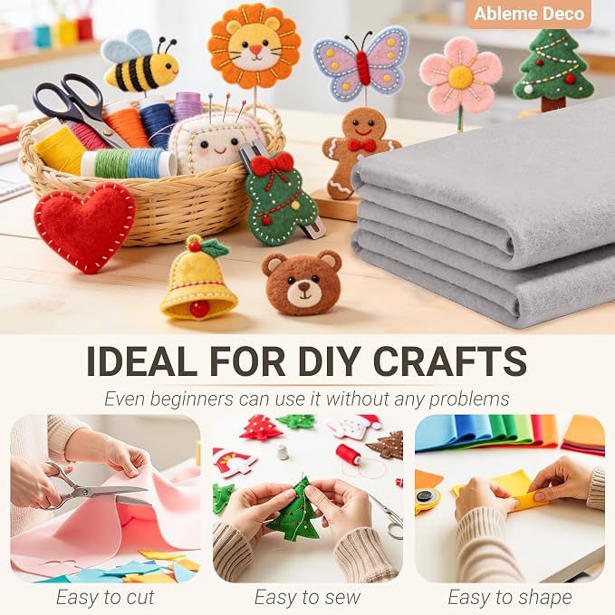 Felt Fabric Sheets 18" x 18" 1.6mm Soft Craft Felt, Light Grey | Soft Precut