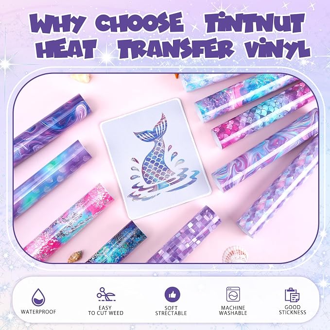 Tintnut Mermaid Ocean Heat Transfer Vinyl, 10 Sheets 12×10in Iron on Vinyl |
