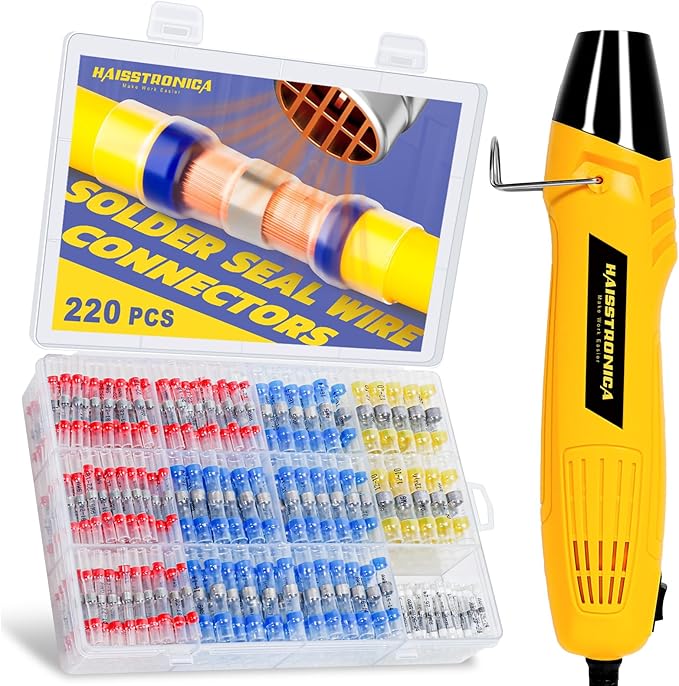 haisstronica 220 PCS Solder Seal Wire Connectors with Heat Gun Kit - Solder Sticks Wire Terminals Waterproof Electrical Connectors for Automotive, Marine, Wiring Repair