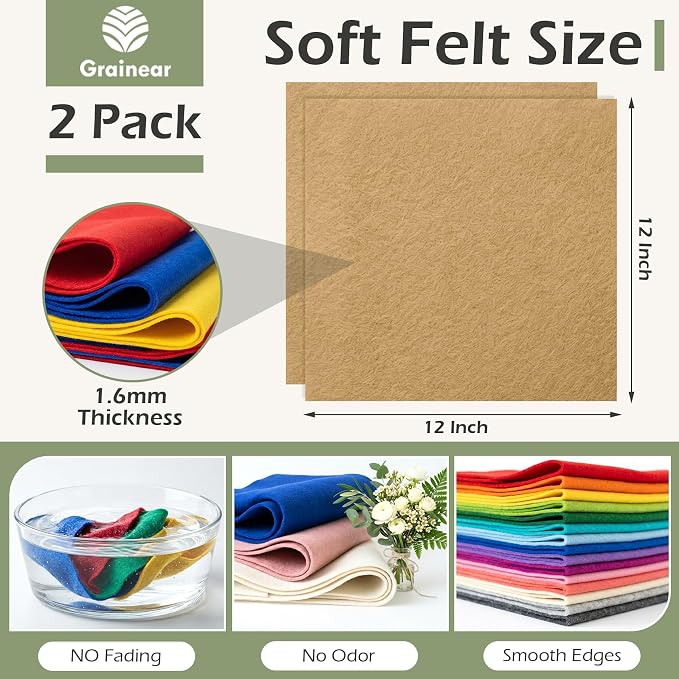 Tan Soft Felt Sheets for Crafts, 1.6mm Thick, Handmade Crafts, DIY Projects