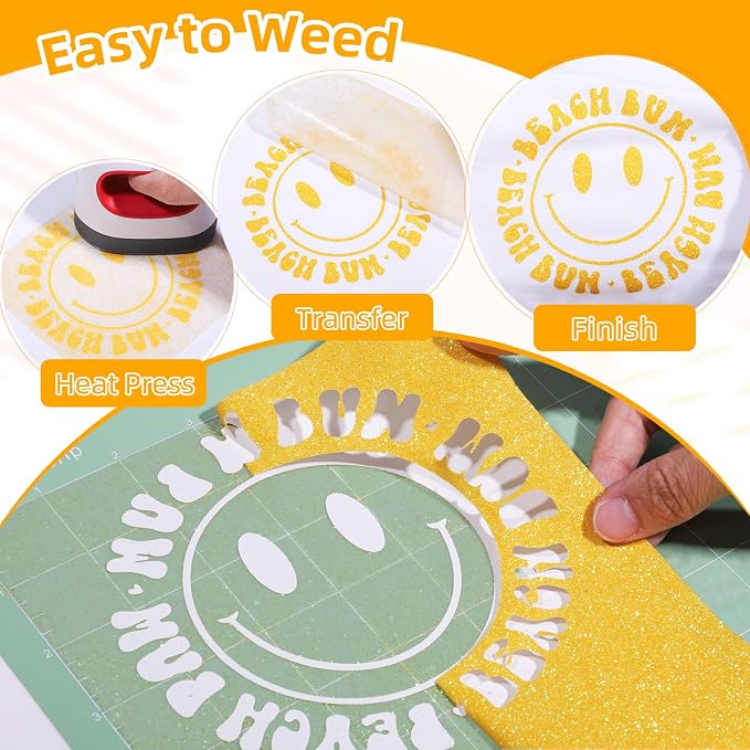 WRAPXPERT Yellow Glitter HTV Heat Transfer Vinyl Roll, Holographic Glitter HTV