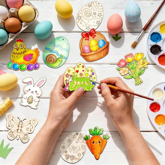 80PCS Unfinished Ornament Wood Crafts, Painting Blank Wooden Cutouts | DIY 10