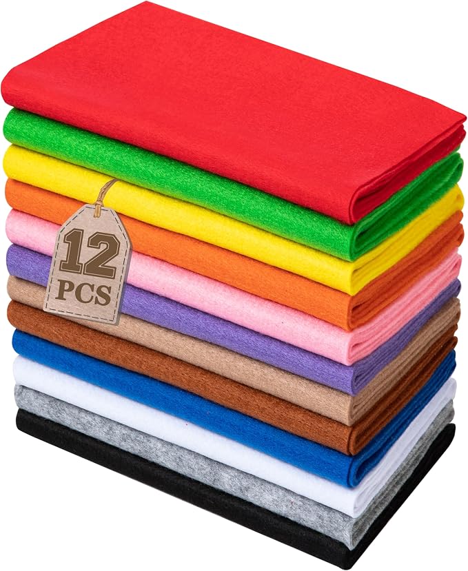 HaoFeiJH 12 Rolls 8"x20" 1.4mm Thick Soft Felt Fabric Sheets – 12 Assorted