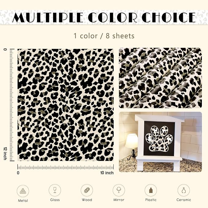 Tintnut Black White Leopard Permanent Vinyl 8 Sheets 12x10in Adhesive Vinyl |