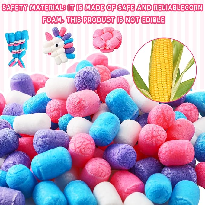 Junkin 1000 Pcs Magic Noodles Foam Crafts Puffs Corn Super Crafts Arts Kit Bulk