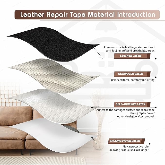 KING MOUNTAIN Leather Repair Patch, 4 x 63 Inches self Adhesive Leather Repair