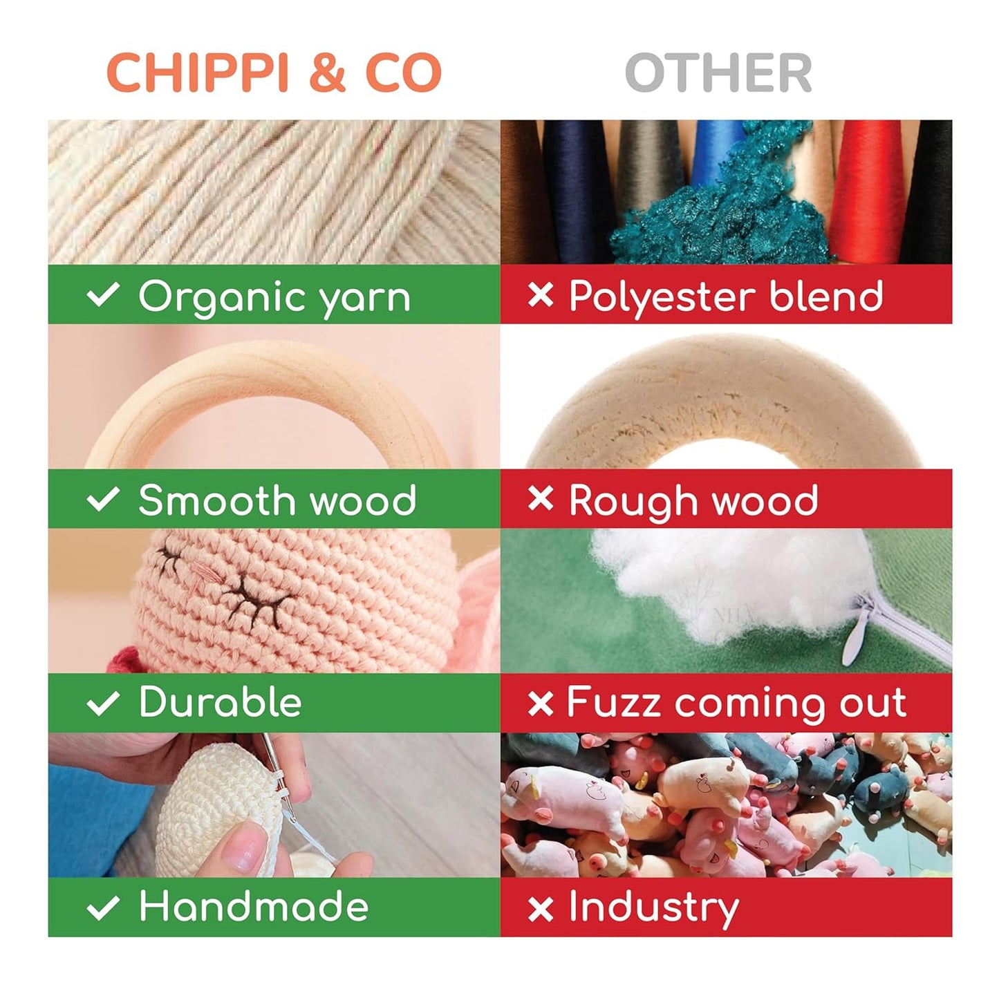 Chippi & Co Crochet Baby Rattle, Crochet Baby Toys, Stuffed Baby Doll, Organic Wooden Newborn Toys, Knitted Stuffed Animals for Babies Boy, Girl, Cool Gifts for New Moms, Dads (Fernie The Fox)