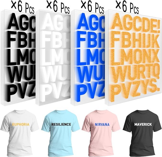 24 Sheets Iron on Letters, Heat Transfer Iron-On Letters