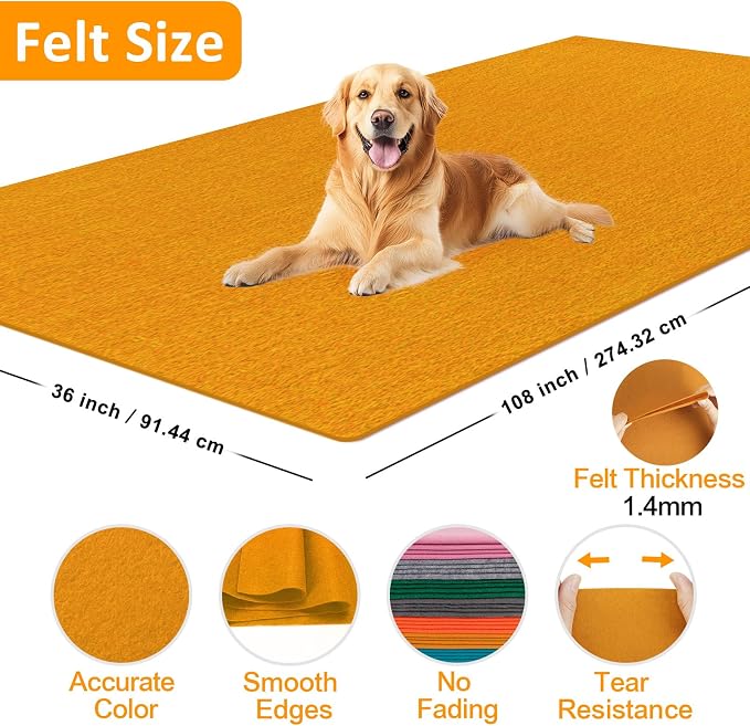 XSEINO Antique Gold Large Felt Fabric 108" X 36 ", 1.4 mm Thick Soft Felt